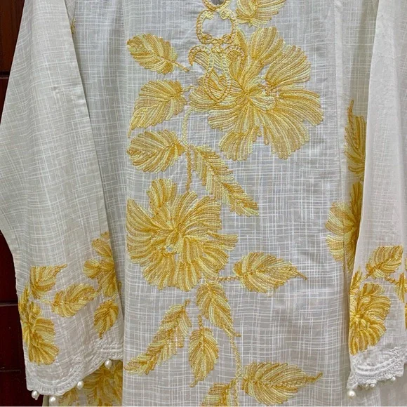 SANA SAFINAZ White and Yellow Embroidered Dress - Picture 8 of 14